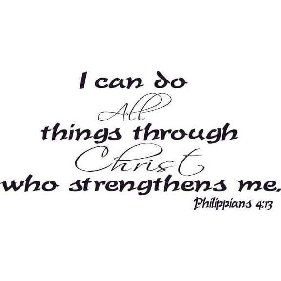 Philippians 4:13, Bible Verse Vinyl Wall Decal by Scripture Wall Art, 11"x22" Black, Christian