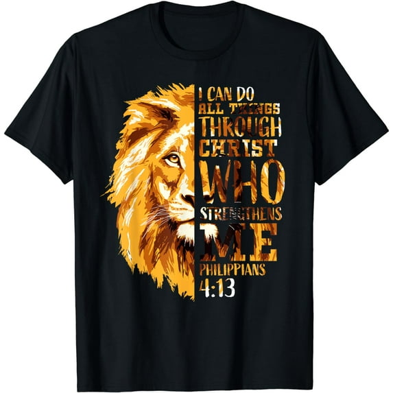 Philippians 4:13 Christian Bible Verse Gift Lion Men Husband T-Shirt