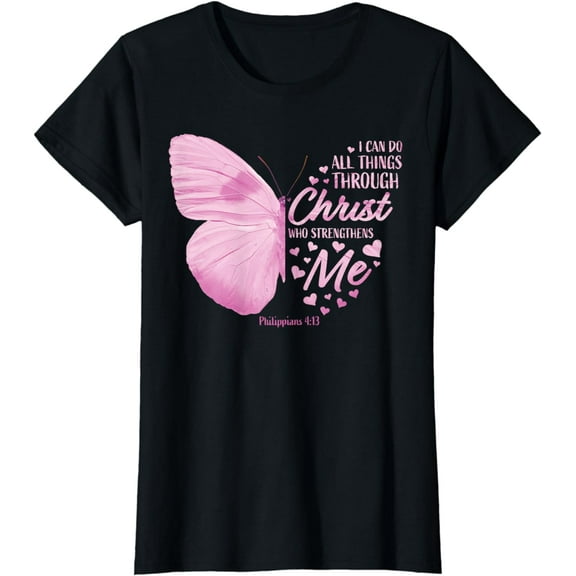 Philippians 4:13 Christian Bible Verse Gifts Women Butterfly T-Shirt