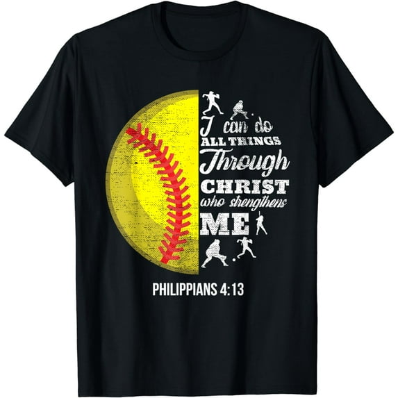 Philippians 4:13 Christian Softball Funny Bible Verse Gift T-Shirt