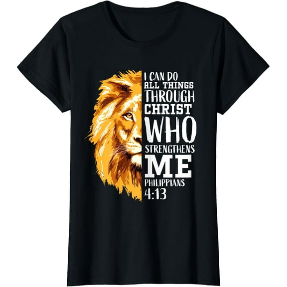 Philippians 4:13 Christian Verse Gifts Men Religious Lion T-Shirt