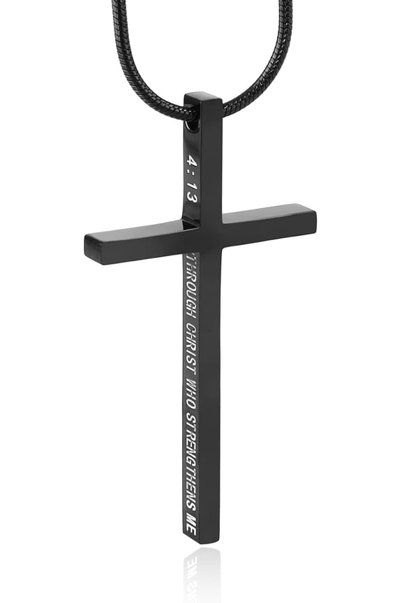 Philippians 4:13 Cross Necklace For Men Women Inspiring Bible Verse Stainless Steel Cross Pendant Necklace Jewelry Gift