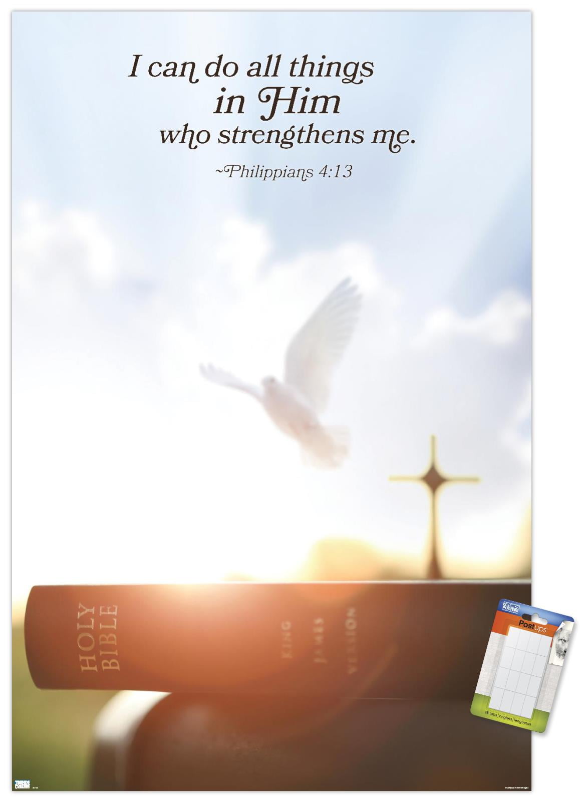 Philippians 4:13 Inspirational White and Gold Vertical Wall Poster