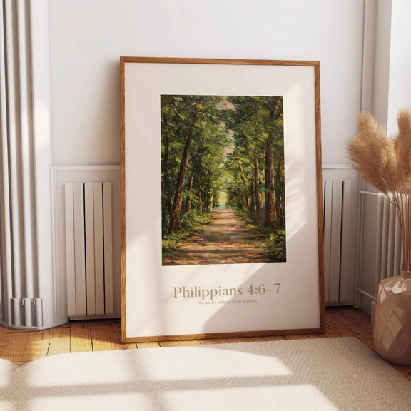 Philippians 4:6-7 Christian Wall, Bible Verse Forest Pathwork, Faith Home Decor, Wall Art
