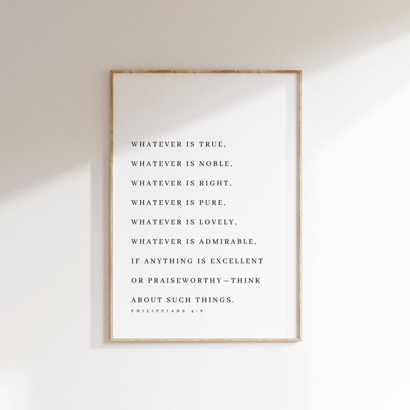 Philippians 4:8 Whatever Is True Bible Verse Modern Christian Print Scripture Wall Art Baptism Farmhouse Decor, Unframed Canvas 8x10in
