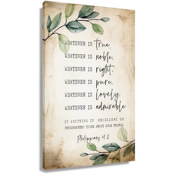 Philippians 4 8 Whatever is True Sign Bible Verse Wall Art Print Baptism Gift Modern Scripture Printable Farmhouse Office Nursery Decor Sign (08x12inch(20x30cm),Unframed)