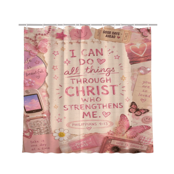 Philippians Butterfly Faith Quote Religious Gift Waterproof Polyester Shower Curtain 72 x 72 Inch