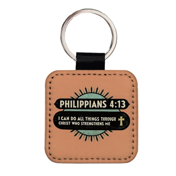 Philippians I Can Do All Things Through Christ Bible Christian Faux Leather Square Keychain