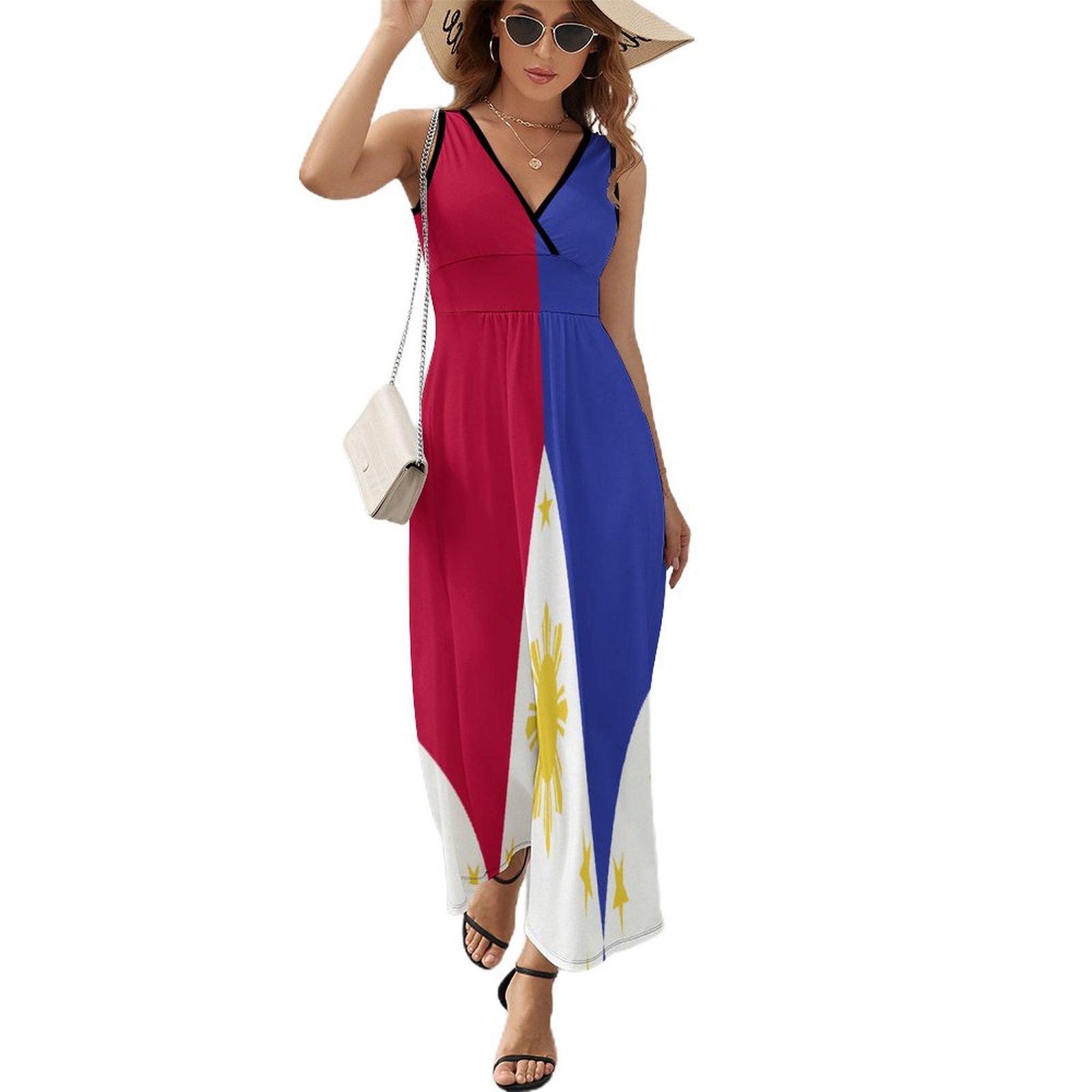 Philippine Flag Dress WomensCute Maxi Dress V Neck High Waist Aesthetic