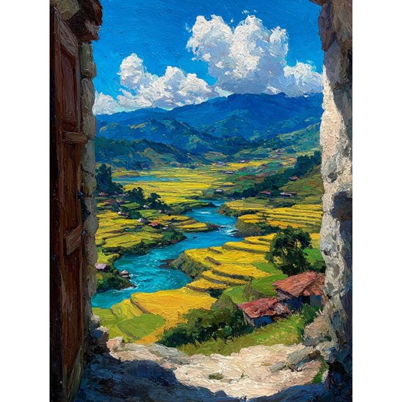 Philippine Rice Terraces Open Window Canvas Tropical Countryside Wall Decor