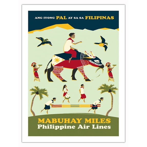 Philippines Air Lines - Mabuhay Miles - Vintage Airline Travel Poster c.1950 - Fine Art Matte Paper Print (Unframed) 24x32in