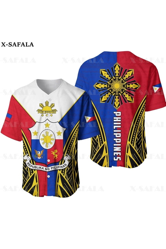 Philippines COAT OF ARMS Love Country Flag 3D Printed Baseball Jersey Shirt Men's Tops Tee