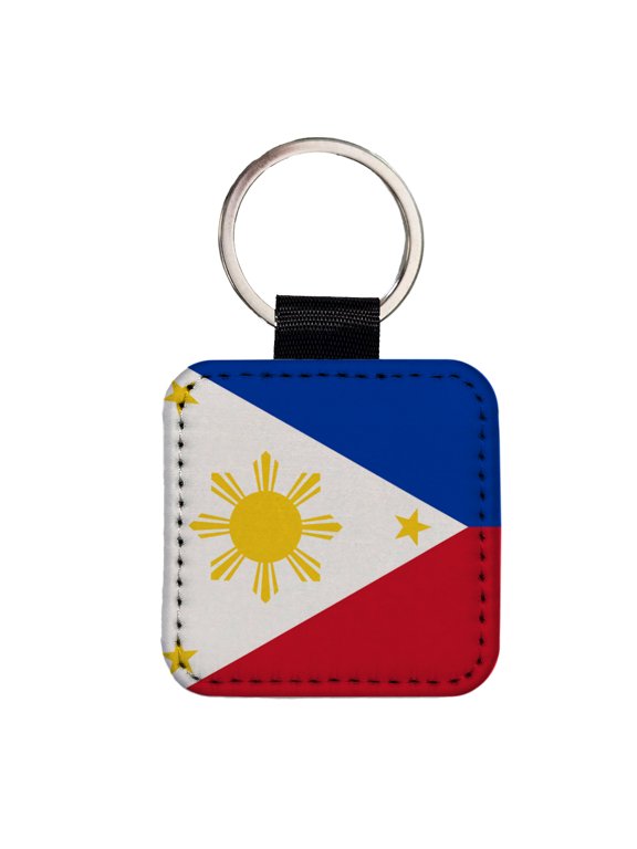 Philippines Country Flag Faux Leather Square Keychain