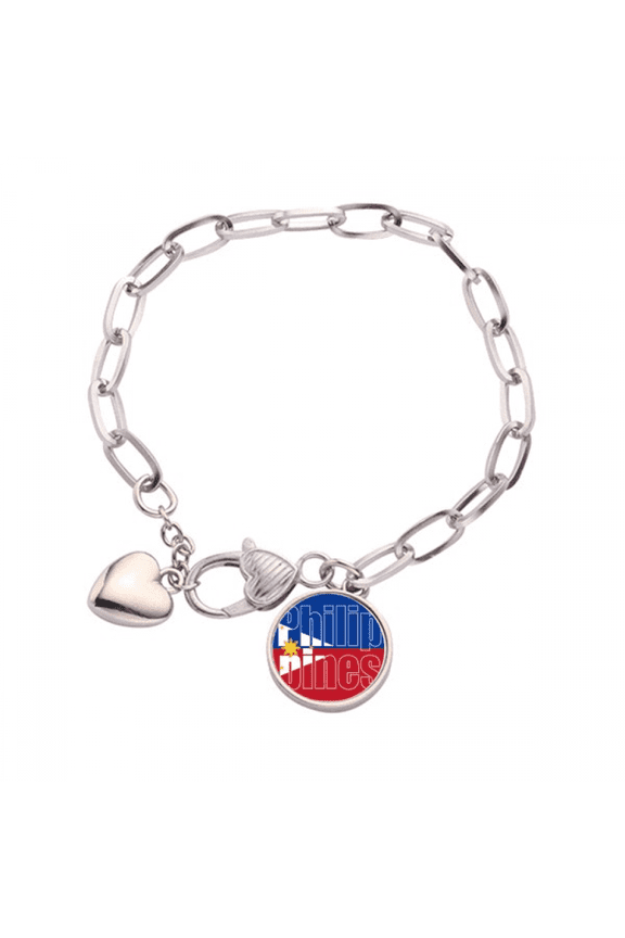 Philippines Country Flag Name Heart Chain Bracelet Jewelry Charm Fashion