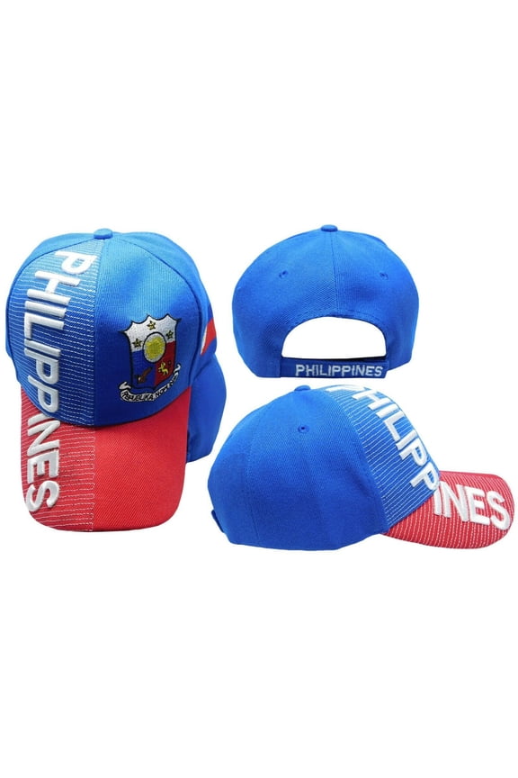 Philippines Country Letters Emblem Royal Blue Red Bill 3-D Embroidered Cap Hat