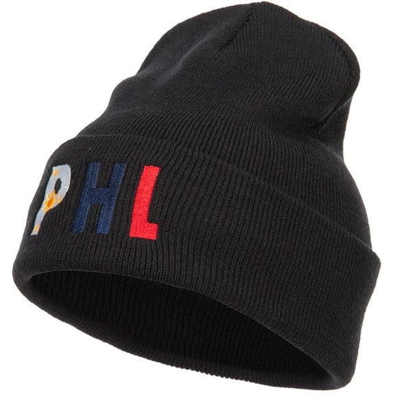 Philippines Embroidered Long Beanie - Black OSFM