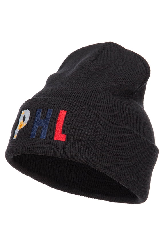 Philippines Embroidered Long Beanie - Black OSFM