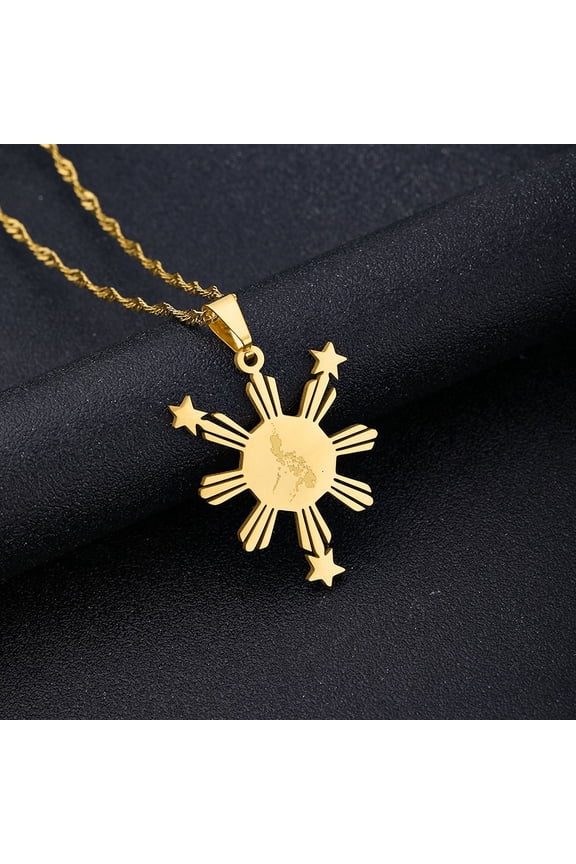 Philippines Map Flag 14K Gold Pendant & Necklaces for Women Men,Country Maps Pilipinas Jewelry Filipino