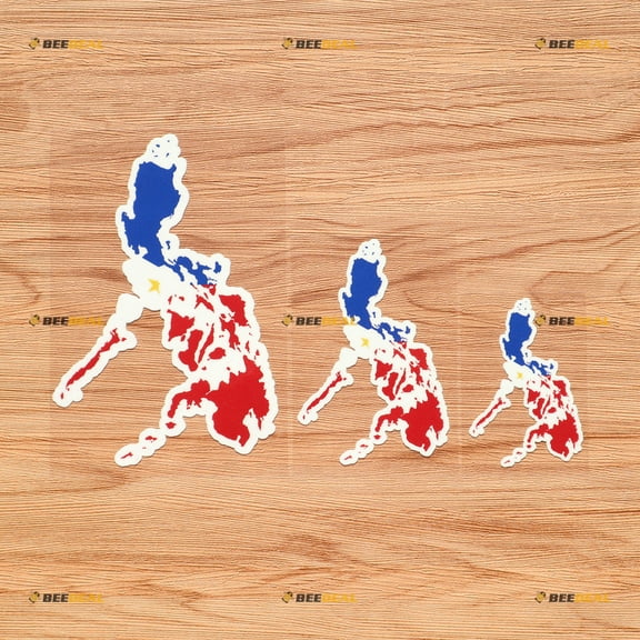 Philippines Map Flag Colors Filipino Pilipinas Vinyl Decal Sticker - 3 Pack Glossy, 3 Inches, 4 Inches, 6 Inches