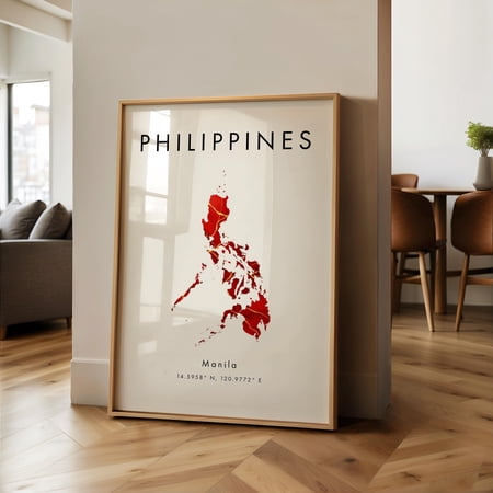 Philippines Map PRINTED Poster Red and Gold Asia Wall Art Print Home Decor Geography Map Gift