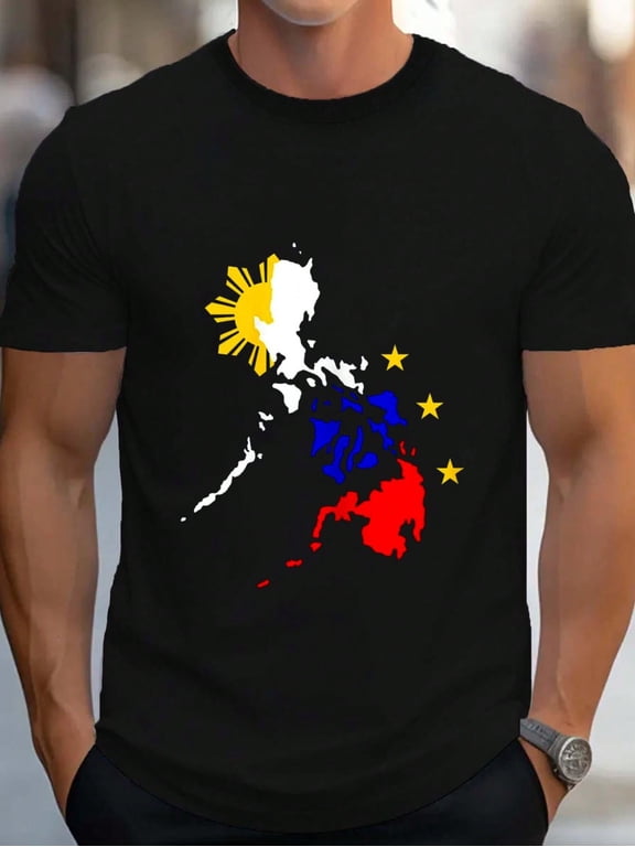 Philippines Map Shirt For Men, Men's Cotton Crew Neck Graphic Tee Casual Short Sleeve Solid T-Shirt