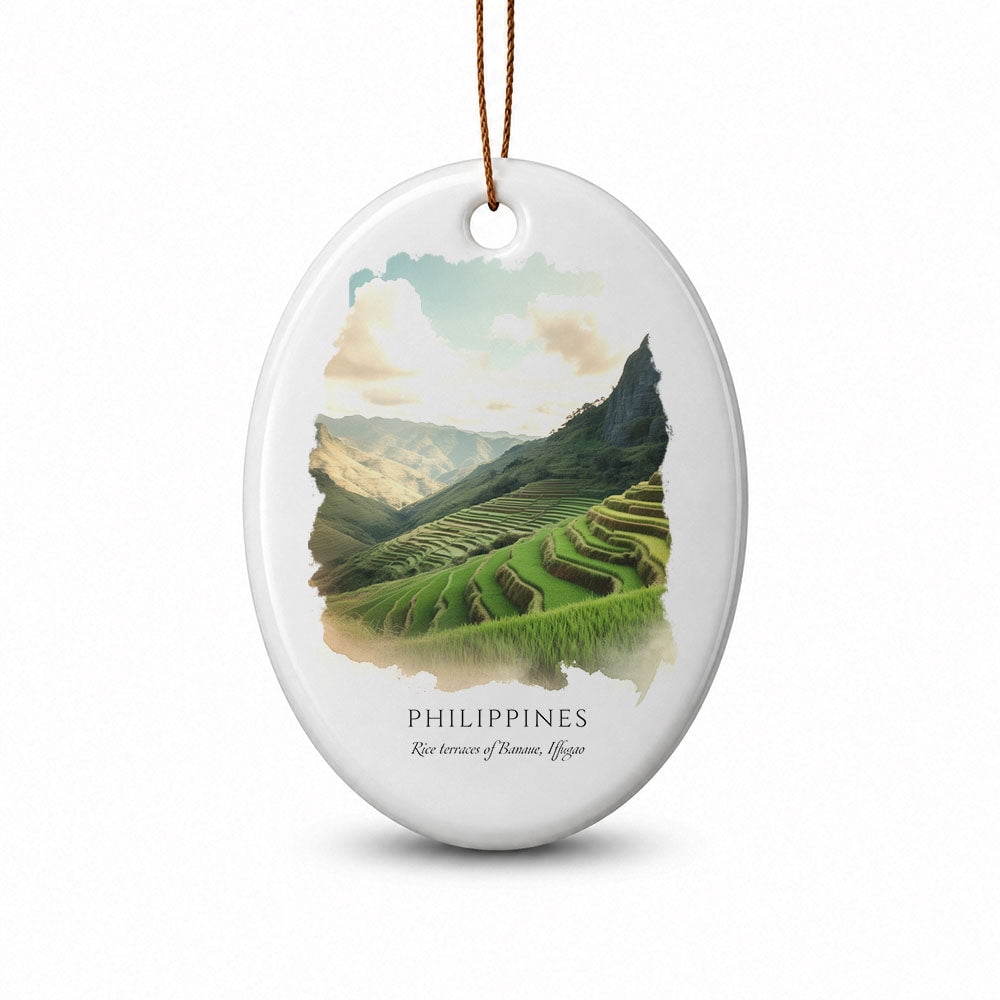 Phillipines Rice Terrace Philippines Oval Christmas Ornament, Rice Terraces Of Banaue, Ifugao ...