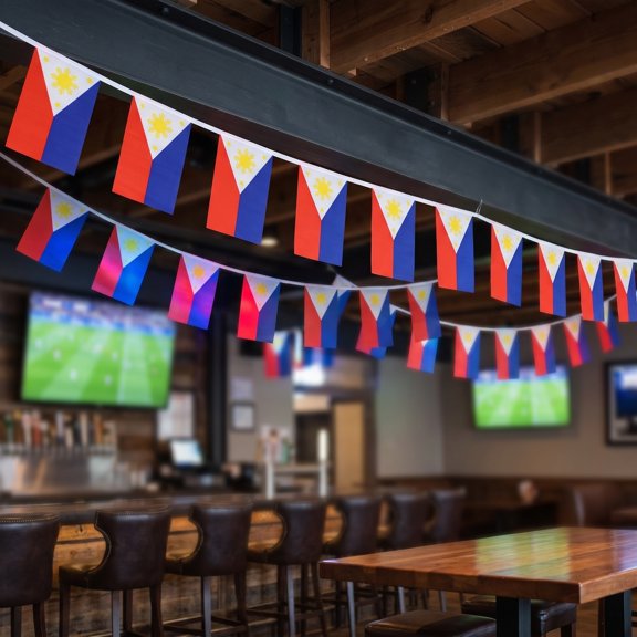 Philippines Small String Flags, Tool-Free Assembly Flag Garland, Wind Stable Design for National Day Celebration and Indoor Home Decor