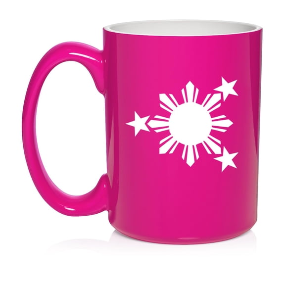 Philippines Stars And Sun Ceramic Coffee Mug Tea Cup Gift for Her, Him, Friend, Coworker, Wife, Husband (15oz Hot Pink)