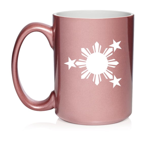 Philippines Stars And Sun Ceramic Coffee Mug Tea Cup Gift for Her, Him, Friend, Coworker, Wife, Husband (15oz Rose Gold)