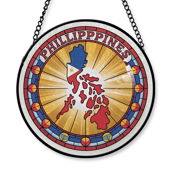 Philippines Travel Decor Suncatcher Stained Glass Window Hanging, Gift for Traveller, Collection of Country Travel Souvenirs for Family and Friends, Philippines Map and Flag Décor