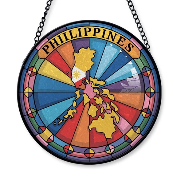 Philippines Travel Decor Suncatcher Stained Glass Window Hanging, Gift for Traveller, Collection of Country Travel Souvenirs for Family and Friends, Philippines Map and Flag Décor