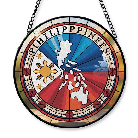 Philippines Travel Decor Suncatcher Stained Glass Window Hanging, Gift for Traveller, Collection of Country Travel Souvenirs for Family and Friends, Philippines Map and Flag Décor