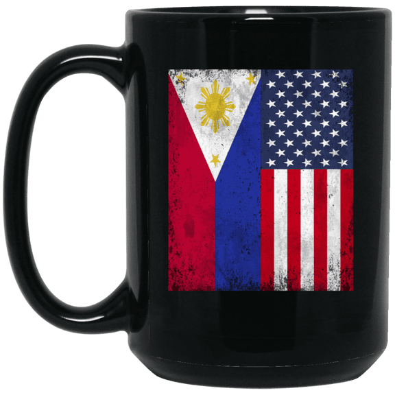 Philippines USA Coffee Mug, Philippine American Friendship 15oz Black Mug