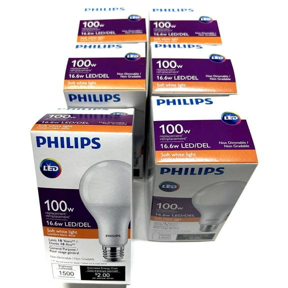 Philips 100W Equivalent A21 LED Light Bulbs, Warm White 2700K, Non-Dimmable, 1500 Lumens, E26 Medium Base, Frosted Finish, 6-Pack