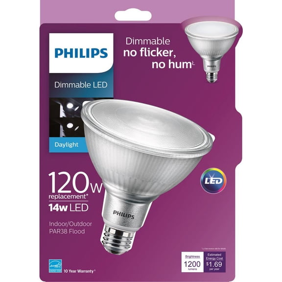 Philips 120-Watt Equivalent PAR38 Dimmable LED Energy Star Flood Light Bulb Daylight (5000K) Classic Glass