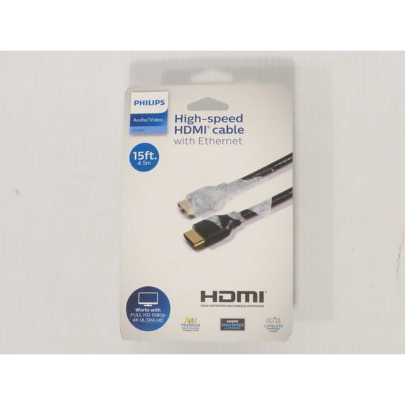 Philips 15ft High Speed HDMI Cable w/Ethernet 4k Ultra HD Black SWV9243A/27