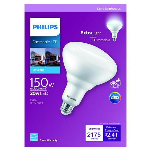 Philips 150W Equivalent Daylight BR40 Medium Dimmable LED Floodlight Light Bulb Pack of 4