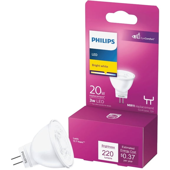 Philips 20W Equivalent Bright White MR11 Bi-Pin LED Floodlight Light Bulb 567206 Residential Use, Standard Application