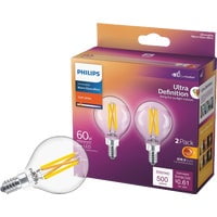 Eco-Friendly Clear Glass 60W LED Bulb 2-Pack with Dimmable Warm Glow