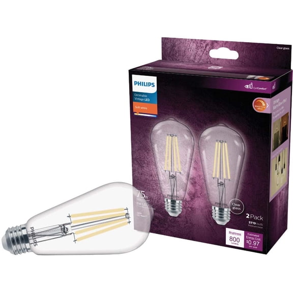 Philips Vintage LED Decorative Light Bulb ST19 - 75W Equivalent, Dimmable - 2 Pack