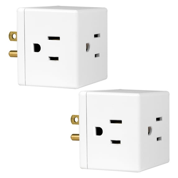 Philips 3-Outlet Cube Tap, 15A/125VAC/1875W, White, 2-Pack, SPS3002BC/37