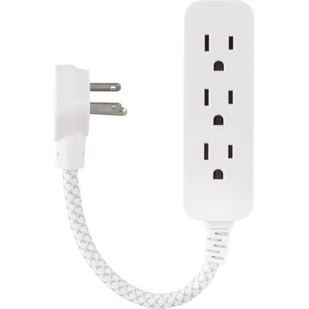 product image of Philips 3-Outlet Extension Cord with Surge Protection, 6in. Braided Cord, Flat Plug, 15A, 250 Joule, Gray and White, SPP8272WC/37