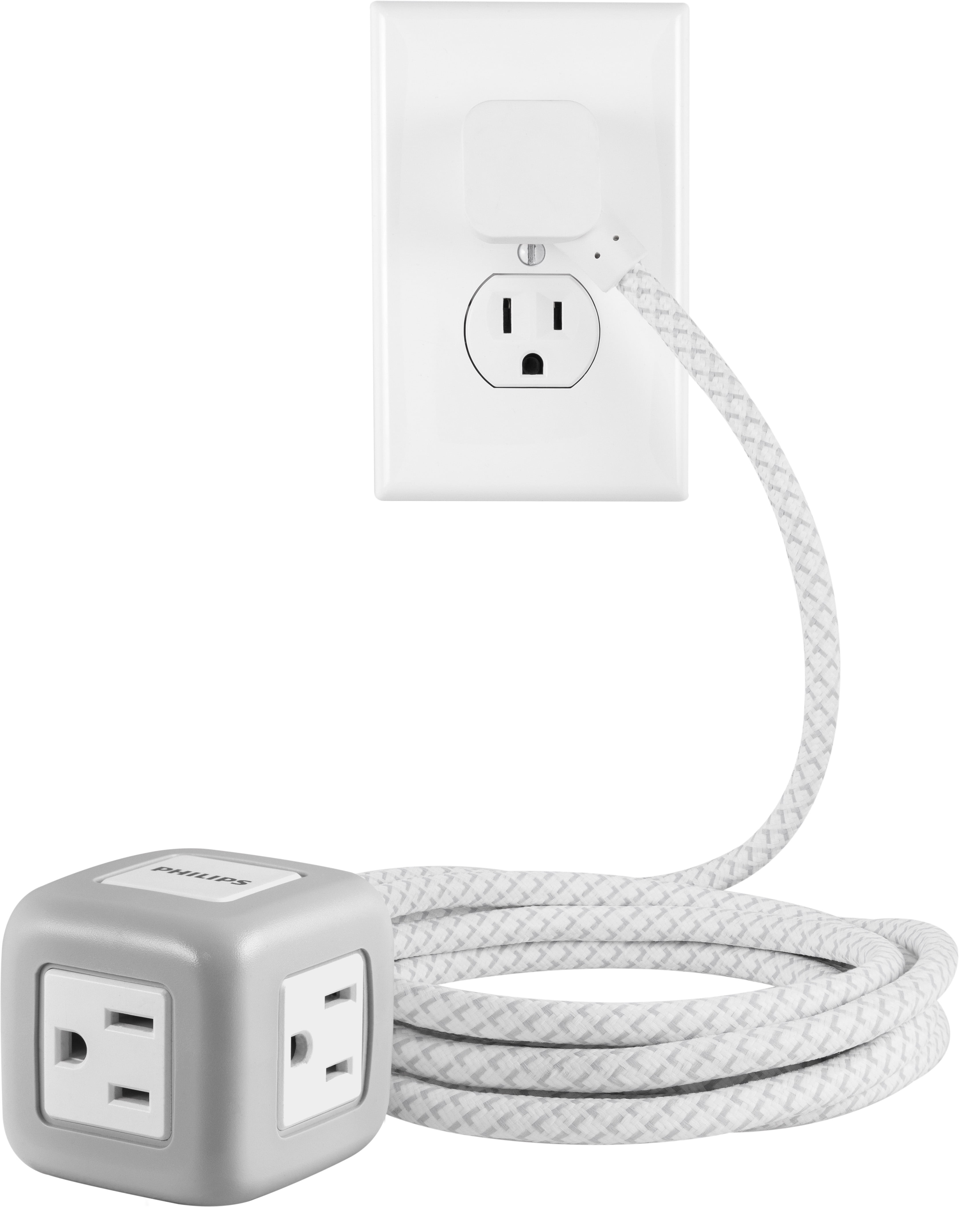 Philips 3Outlet Rubberized Indoor Cube Cord, 245J, 10ft. Braided
