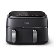 Philips 3000 Series Dual-Basket Airfryer, 9.5 Qt 9L Capacity, Black, Silver Handles