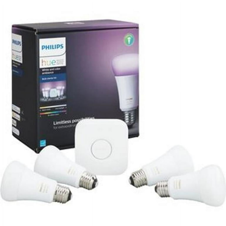 Philips 3000786 10 watt & 800 Lumen A19 Hue A-Line LED Smart Bulb Starter  Kit - Soft White, Pack of 4 