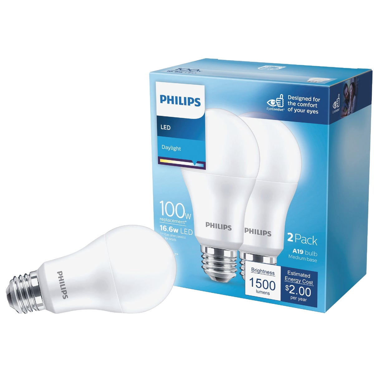 Philips LED Light Bulb A19 E26 Medium General Purpose Daylight - 100W Equivalent - 2 Pack