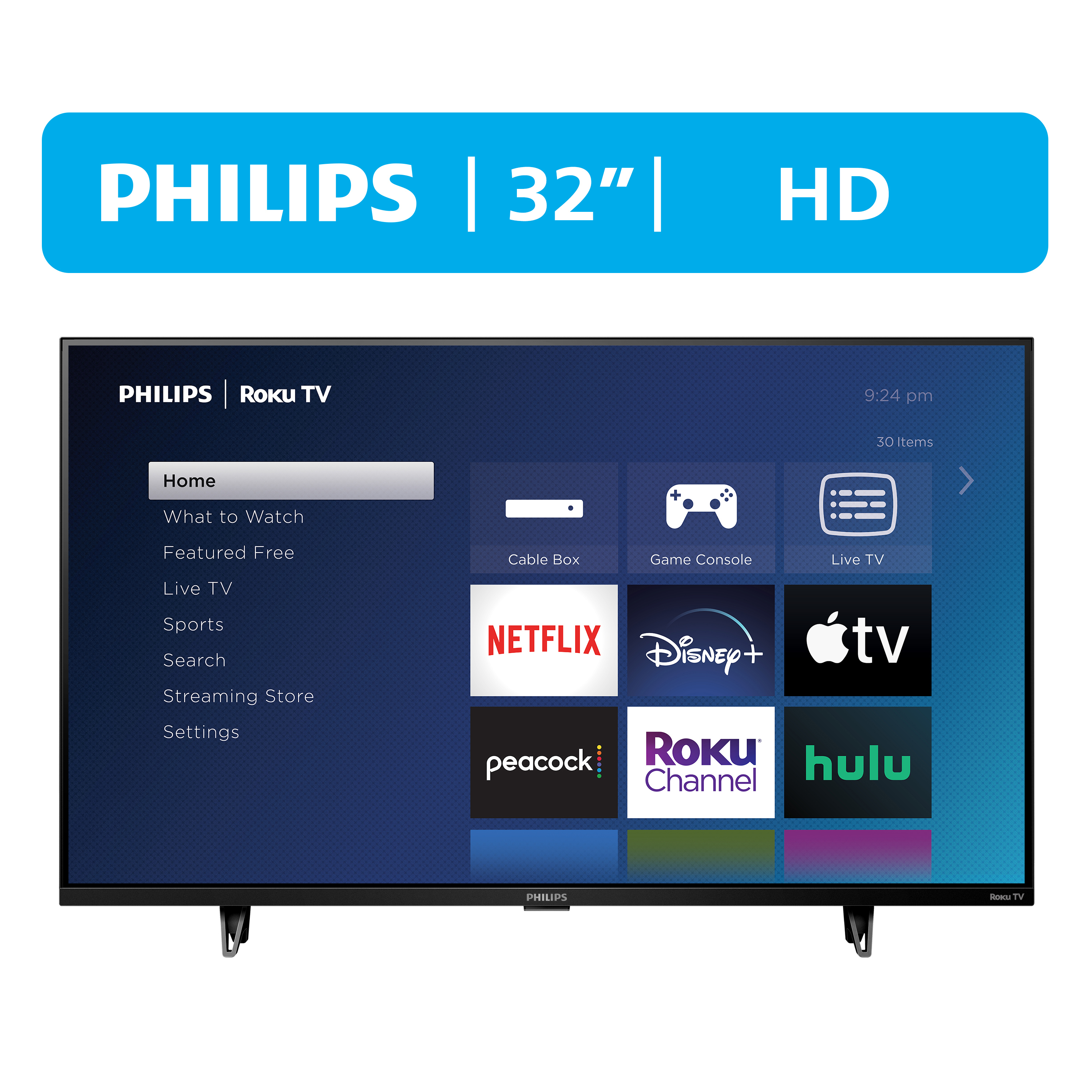 Philips 32" Class HD (720P) Smart Roku Borderless LED TV (32PFL6452/F7) (New) - image 1 of 19