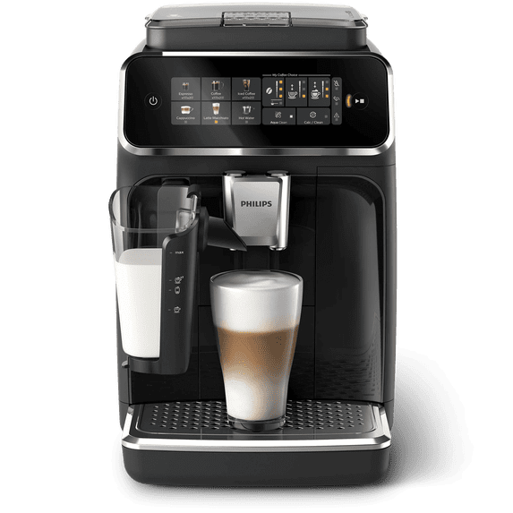 Philips 3300 Series Fully Automatic Espresso Machine with LatteGo Milk System and integrated grinder, 6 Hot & Iced Coffee Pre-Sets, 40% Quieter SilentBrew, 15-Bar Pressure, Glossy Black (EP3341/50)