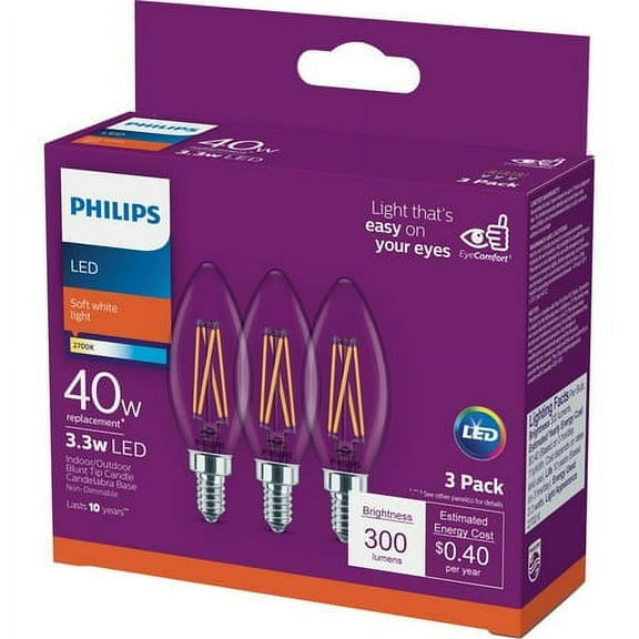 Philips 3pk 40w B11 Led Sw Bulb 567461