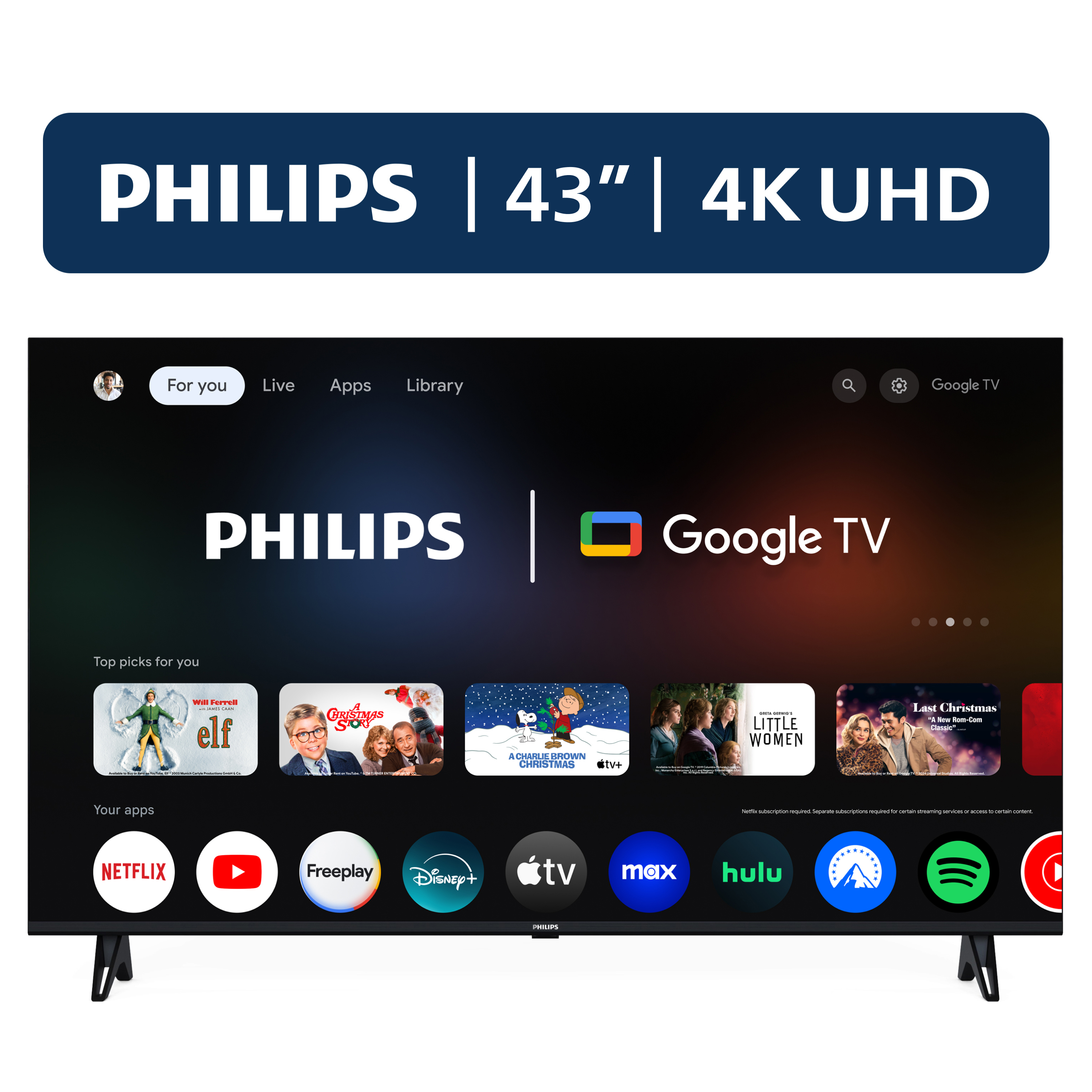  Philips 43 4K Ultra HD Google Smart LED TV 43PUL7652 F7 Voice 